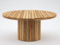 Mesas de jardín redondas de madera maciza 120 x 120 x 75 cm - Marrón claro - Base central cilíndrica con diseño de listones