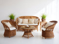 Conjunto de sofás de exterior de ratán 150x78x85 cm - Marrón y blanco - Diseño trenzado con mesa de centro