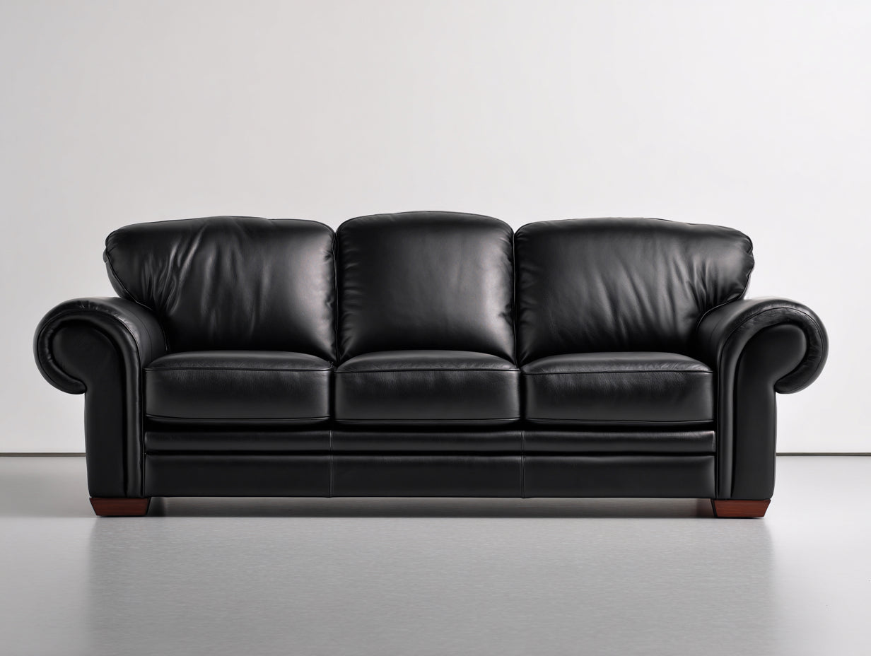 Sofás 3 plazas de cuero sintético 240 x 95 x 85 cm - negro - diseño clásico y elegante para salón