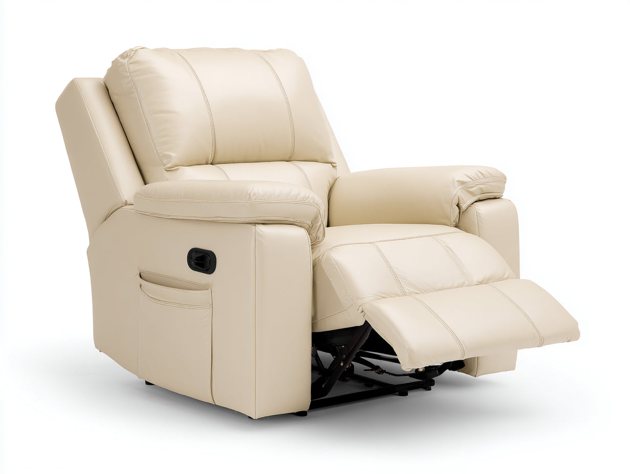 Sillón reclinable manual tapizado 98 x 96 x 104 cm - Beige - Reposapiés integrado y bolsillo lateral