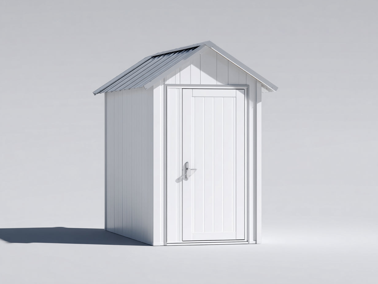 Casetas de jardín de acero galvanizado 180x120x210 cm - Blanco-Gris - Puerta abatible y tejado a dos aguas para almacenamiento exterior