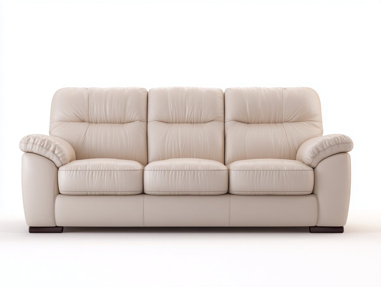 Sofá 3 plazas tapizado 215x95x98 cm - Beige claro - Respaldo acolchado y brazos curvados