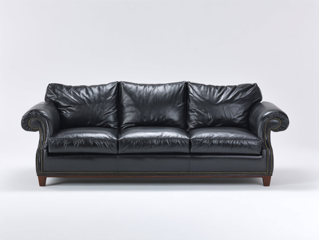 Sofá 3 plazas tapizado 220x92x88 cm - Negro - Diseño clásico con brazos enrollados