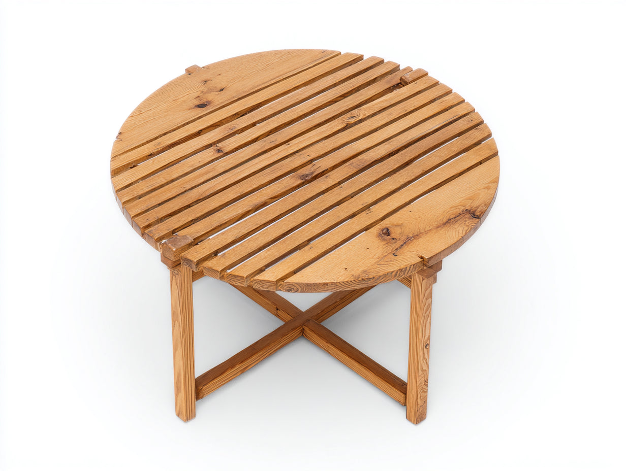 Mesas de jardín redonda de madera maciza 100x100x72 cm - Madera natural - Tablero de lamas y refuerzo cruzado para terraza y patio