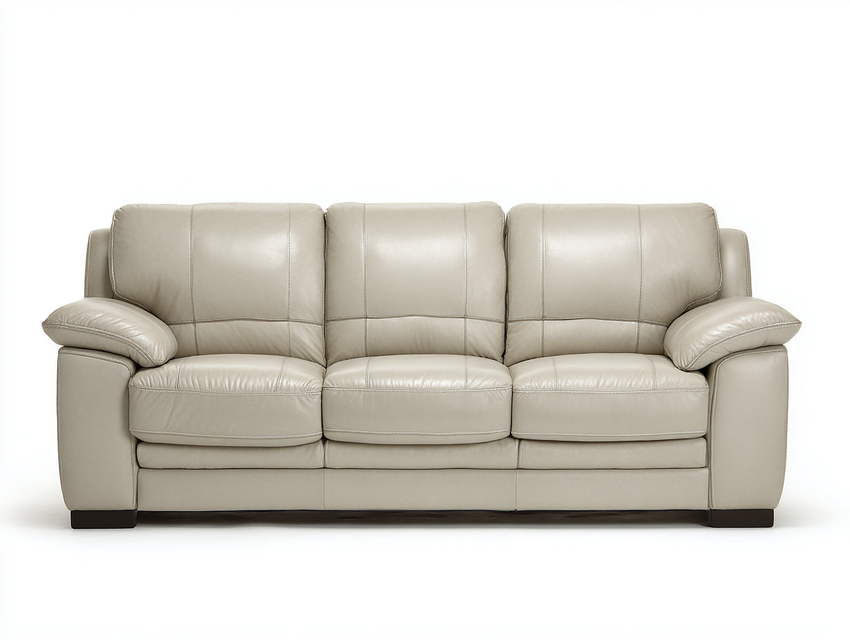 Sofás 3 plazas de piel sintética 218x94x91 cm - Beige - Respaldo dividido con asientos acolchados y reposabrazos anchos para salón