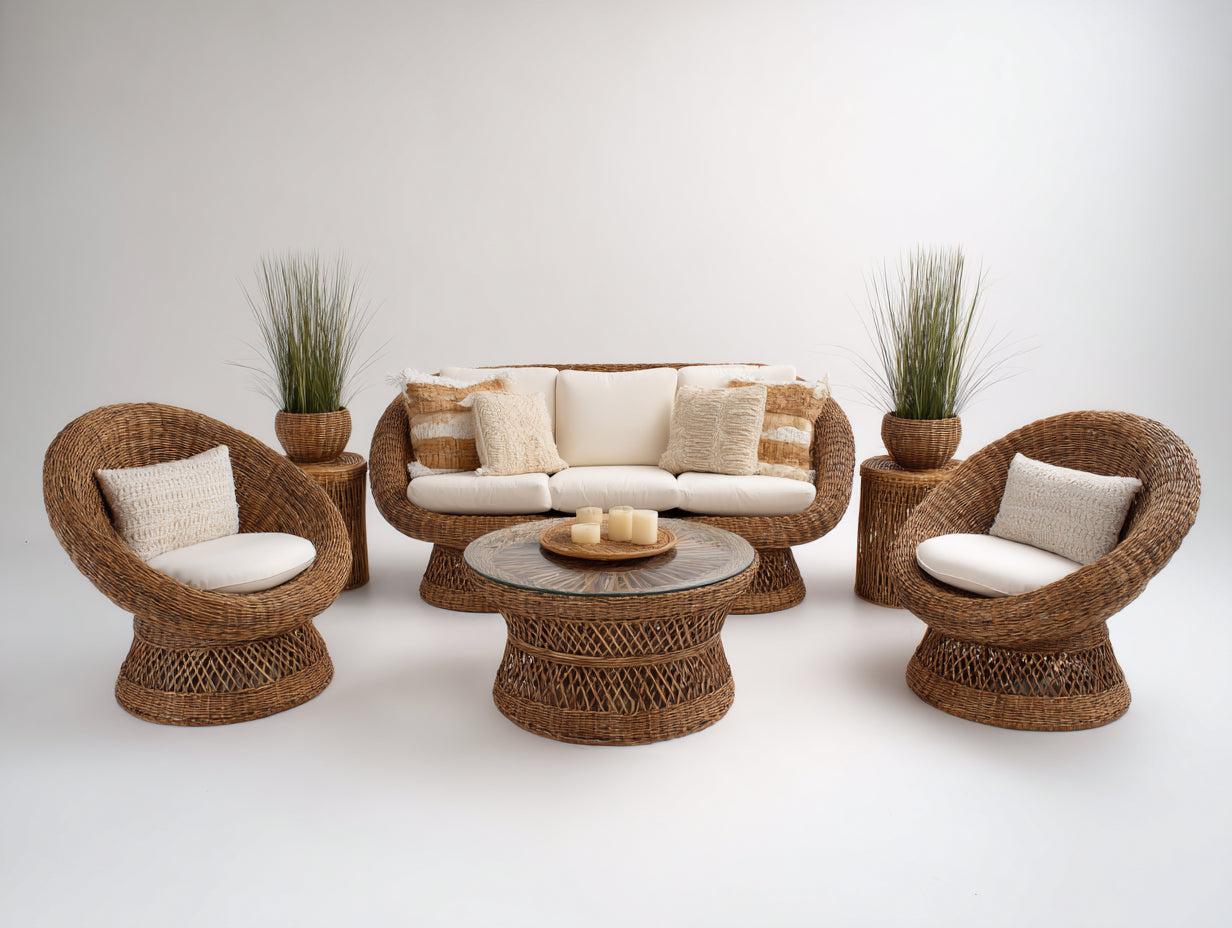 Sofás de exterior de ratán sintético 190 x 85 x 80 cm - Marrón y blanco - Conjunto de seis piezas