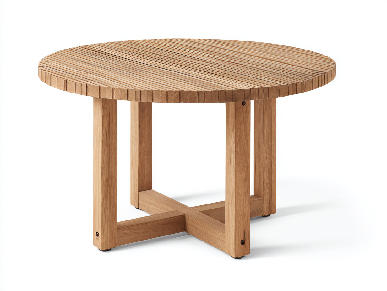 Mesa de jardín madera acabado natural 120 x 120 x 75 cm - redonda para exterior - estilo moderno