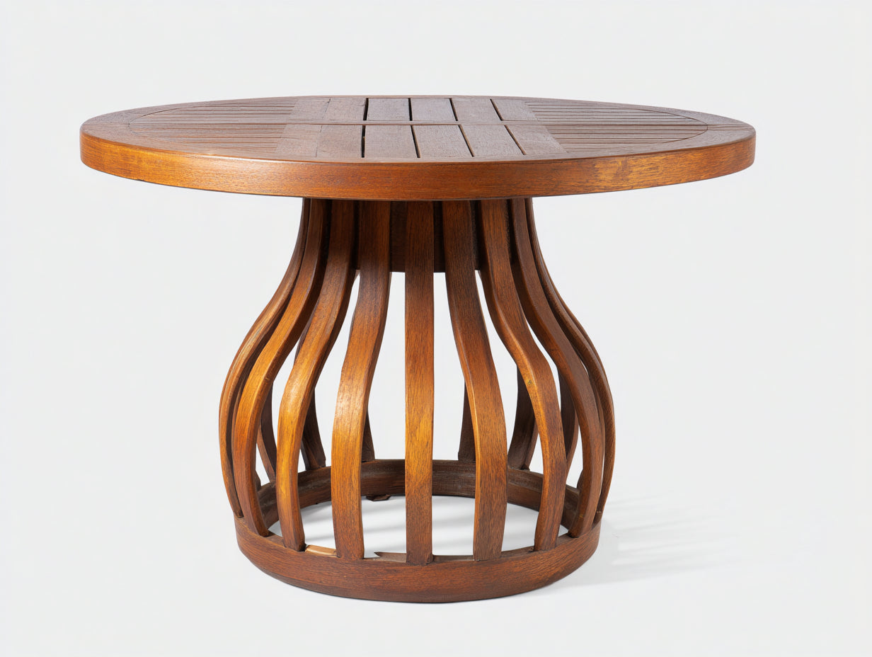 Mesa de jardín madera maciza redonda 120x120x75 cm - color marrón natural - estilo rústico para exterior