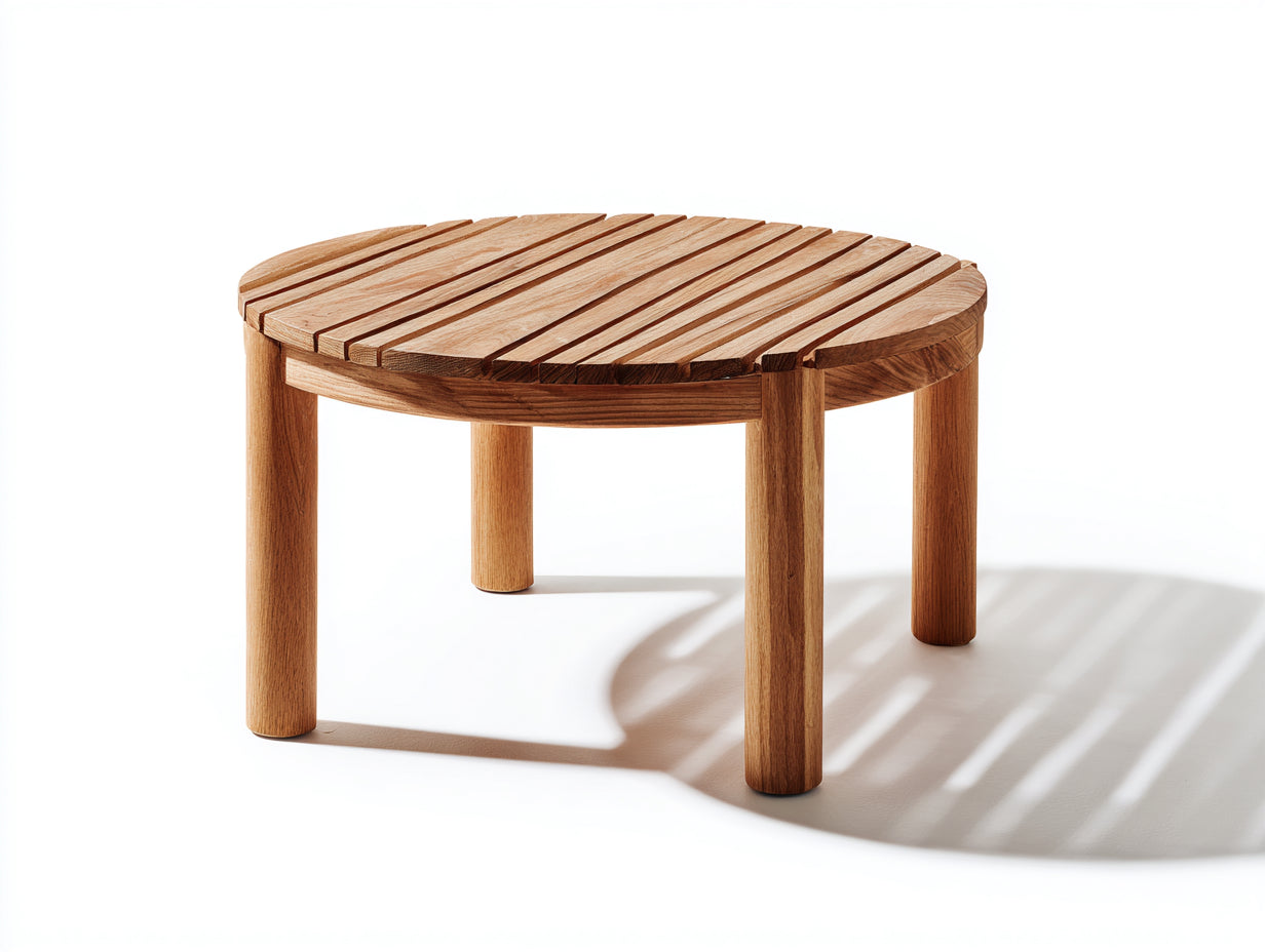 Mesa de jardín madera maciza redonda 100x100x75 cm - color natural - diseño rústico para exterior