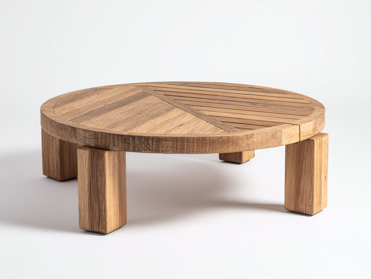 Mesa de jardín madera acabado natural 120 x 120 x 45 cm - redonda para exterior - diseño moderno