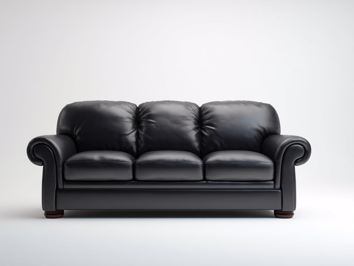 Sofás 3 plazas de piel sintética 220x92x90 cm - Negro - Asientos acolchados y reposabrazos redondeados para salón