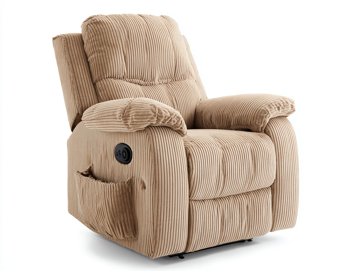 Sillones reclinables de pana 95x92x105 cm - Beige - Respaldo acolchado con control lateral y bolsillo de almacenamiento