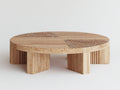 Mesas de jardín redondas de madera maciza 120 x 120 x 45 cm - Marrón claro - Diseño bajo con patas acanaladas
