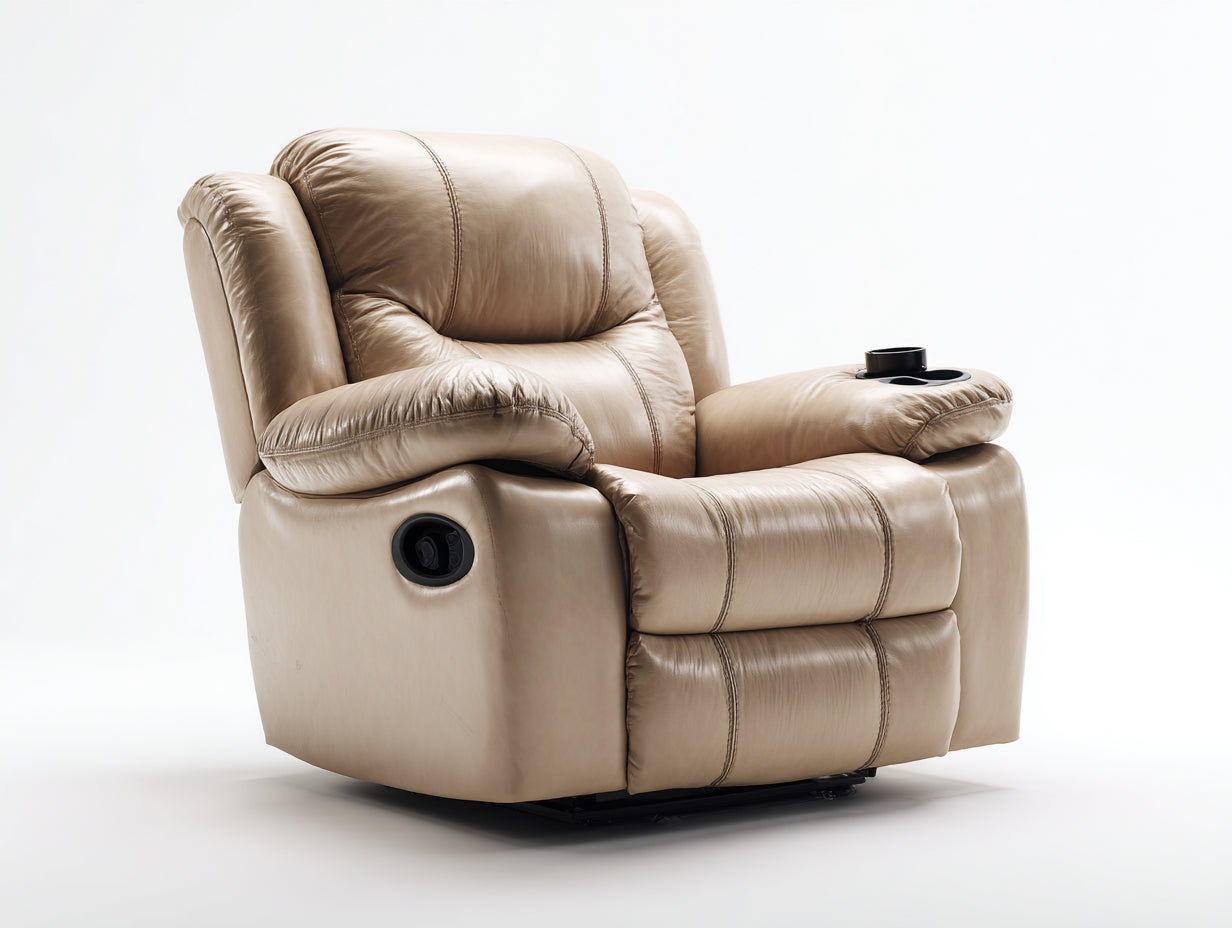 Sillón reclinable tapizado 100x104x108 cm - Beige - Reposapiés extensible y portavasos