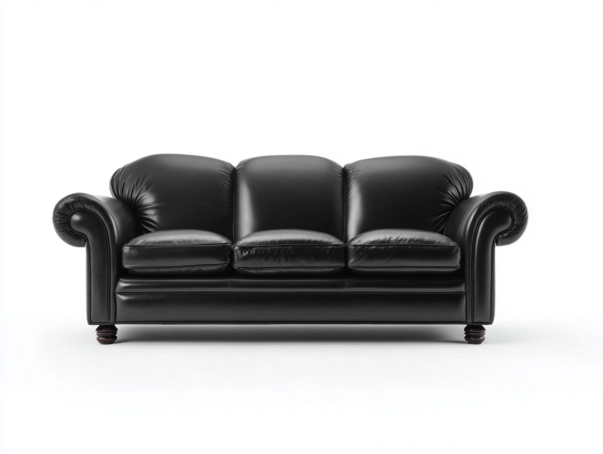 Sofás 3 plazas de piel sintética 215x90x88 cm - Negro - Asientos acolchados con reposabrazos curvados para salón