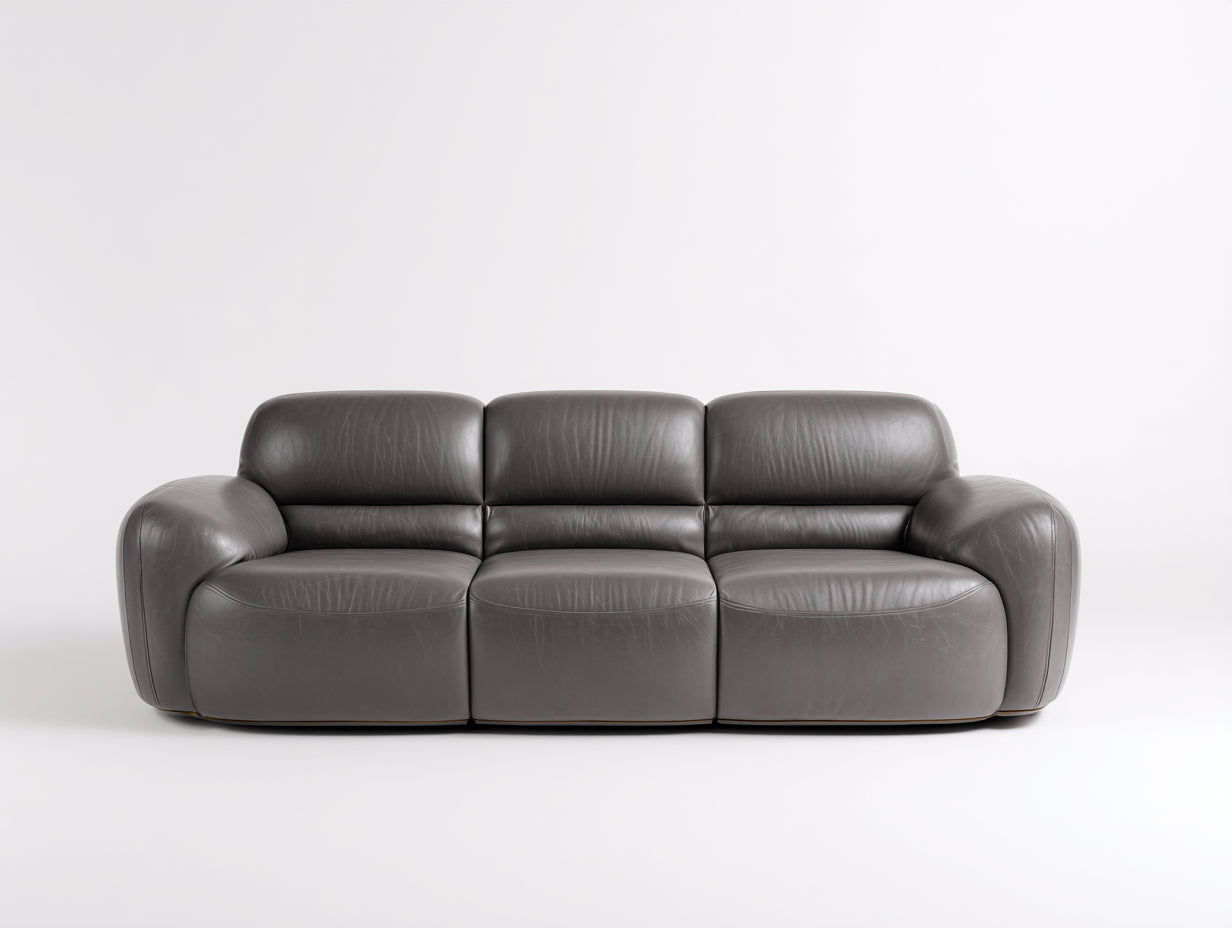 Sofás 3 plazas de piel sintética 228 x 98 x 88 cm - Gris oscuro - Diseño moderno con brazos redondeados