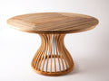 Mesa de jardín redonda de madera 120 x 120 x 76 cm - Marrón natural - Tablero de lamas y base central curvada