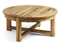 Mesa de jardín redonda de madera 120x120x45 cm - Marrón natural - Tablero de lamas y estructura reforzada