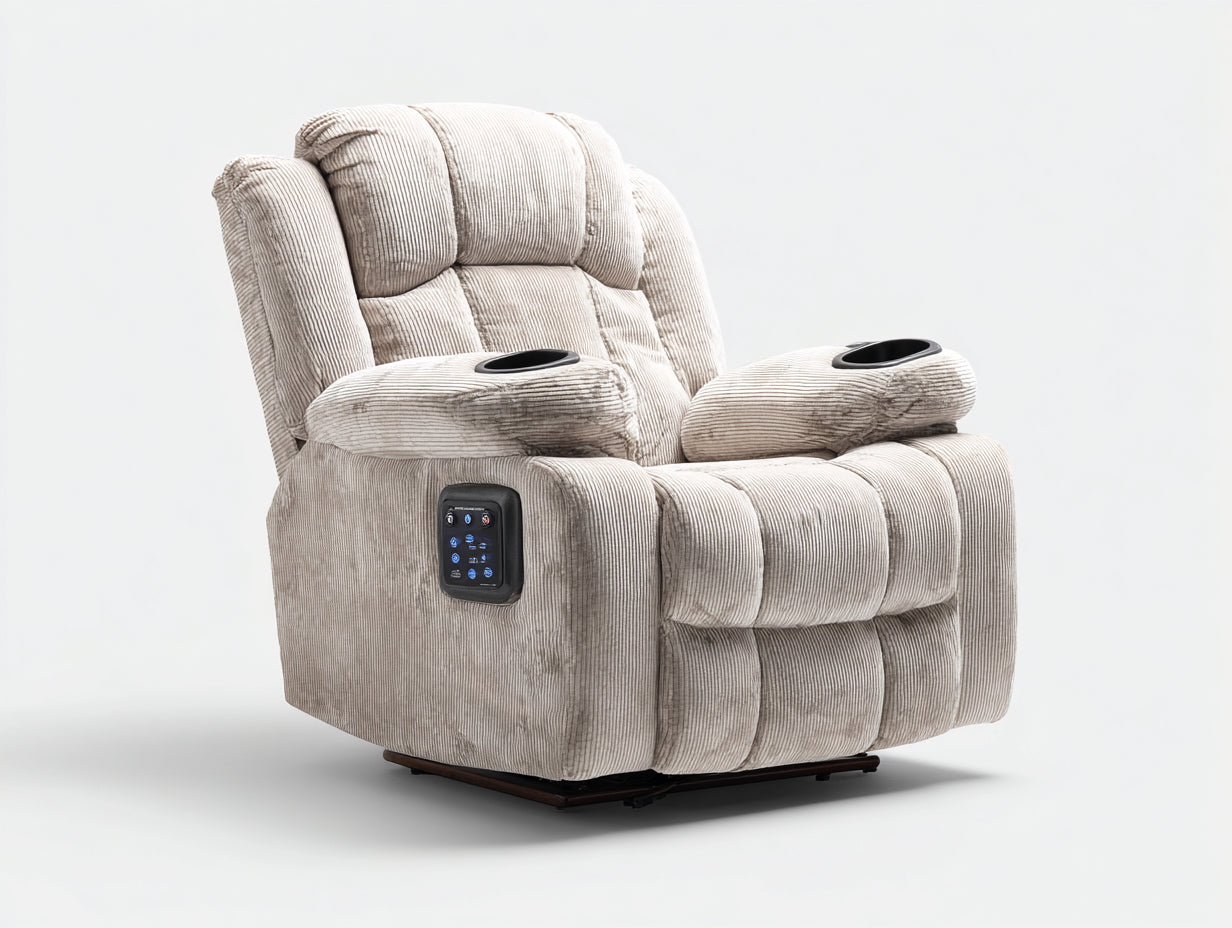 Sillón reclinable eléctrico tapizado 100x102x108 cm - Beige - Panel de control y portavasos