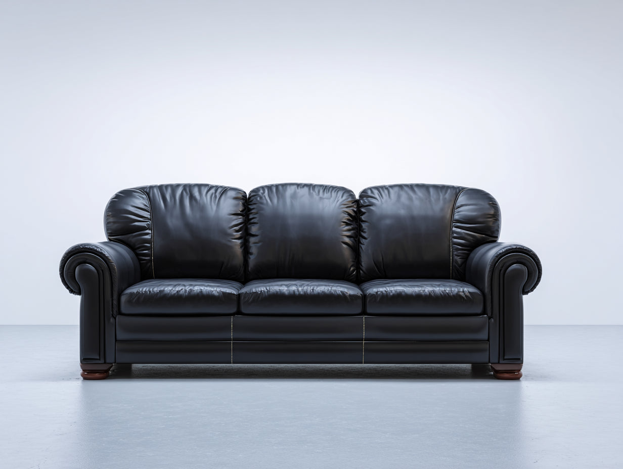 Sofás 3 plazas de piel sintética 220 x 92 x 95 cm - Negro - Brazos enrollados y diseño clásico