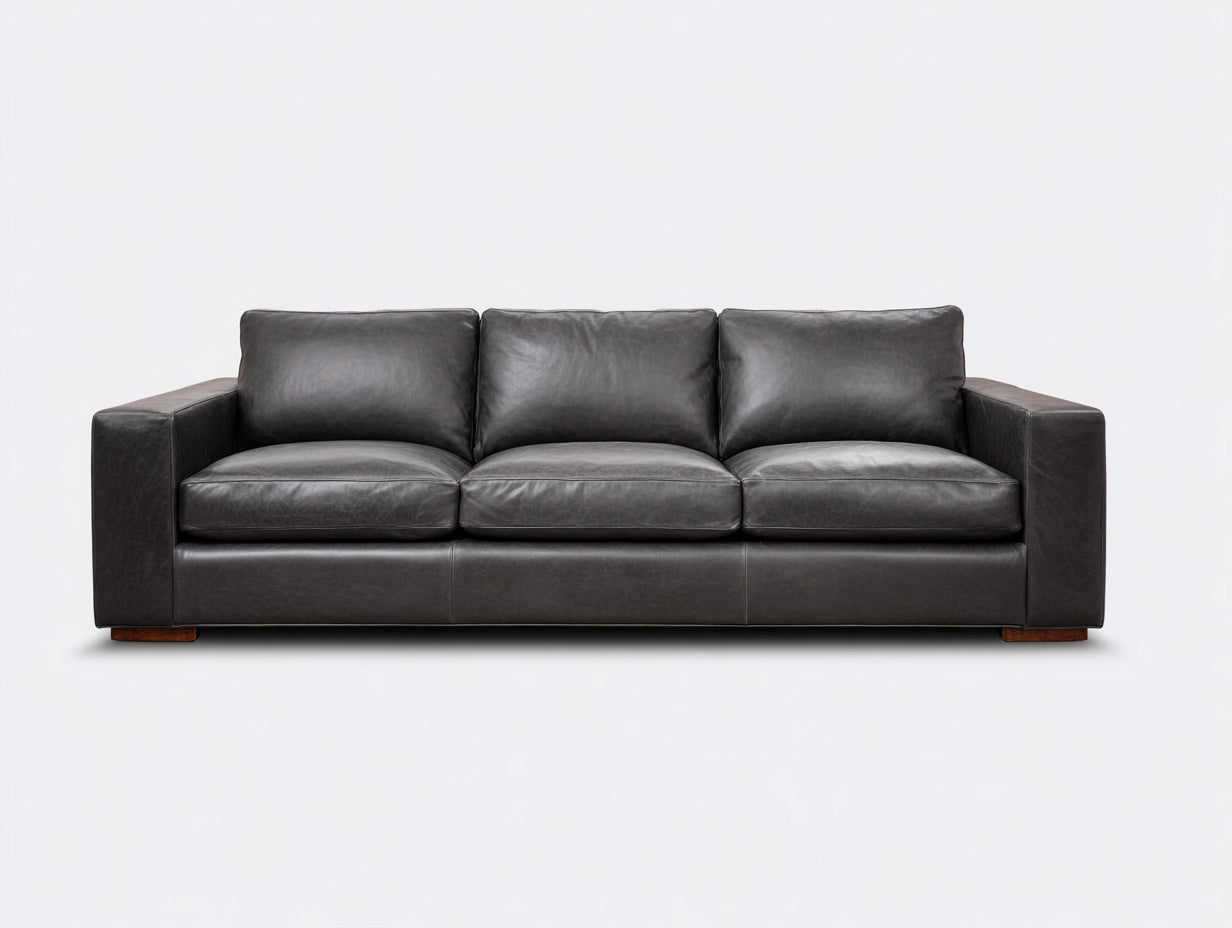 Sofá 3 plazas tapizado 225x94x86 cm - Gris antracita - Diseño moderno con brazos rectos