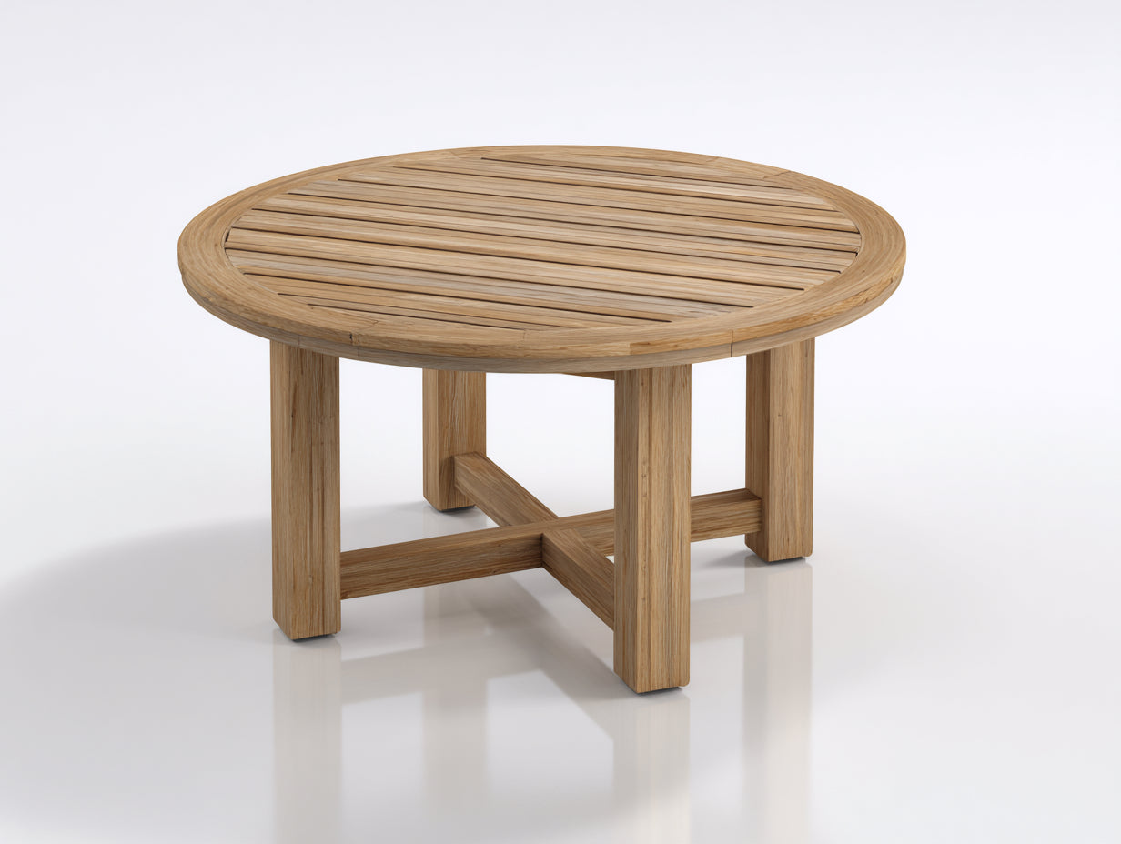 Mesas de jardín redondas de madera maciza 105x105x74 cm - Madera natural - Tablero de lamas con estructura reforzada para terraza y patio