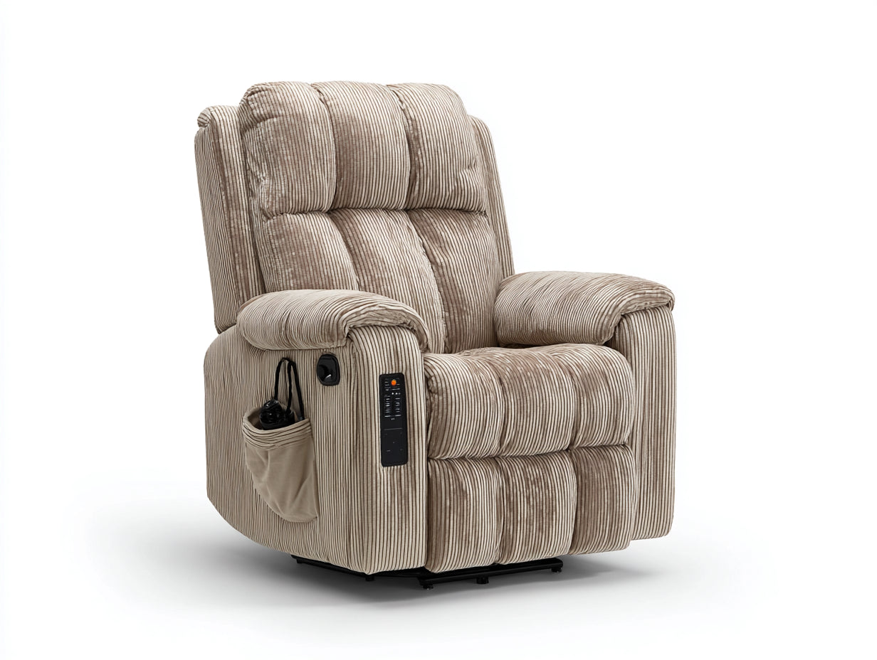 Sillones reclinables de pana 97x93x105 cm - Beige - Respaldo acolchado con panel de control y bolsillo lateral