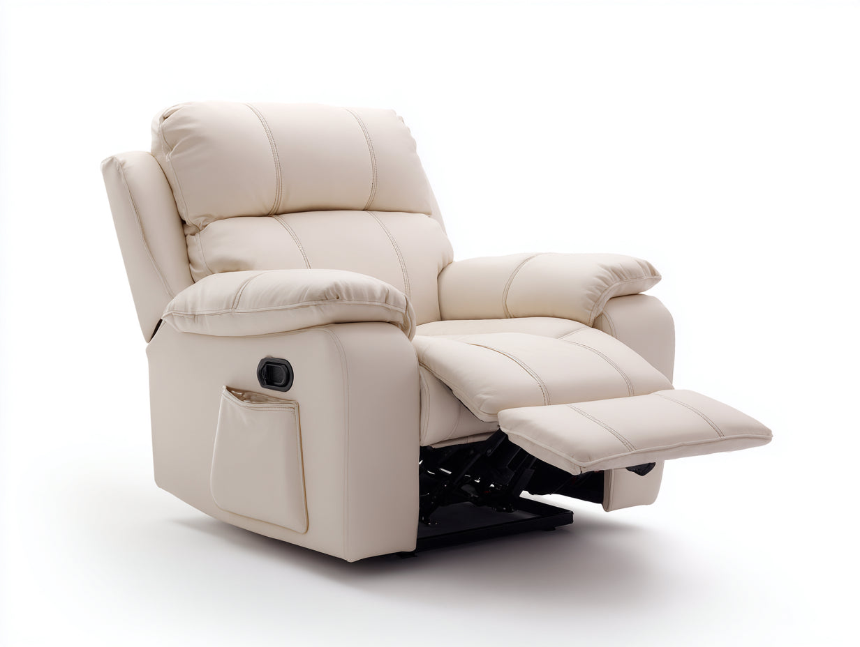Sillones reclinables de piel sintética 98x94x104 cm - Beige - Reposapiés extensible con respaldo acolchado y bolsillo lateral